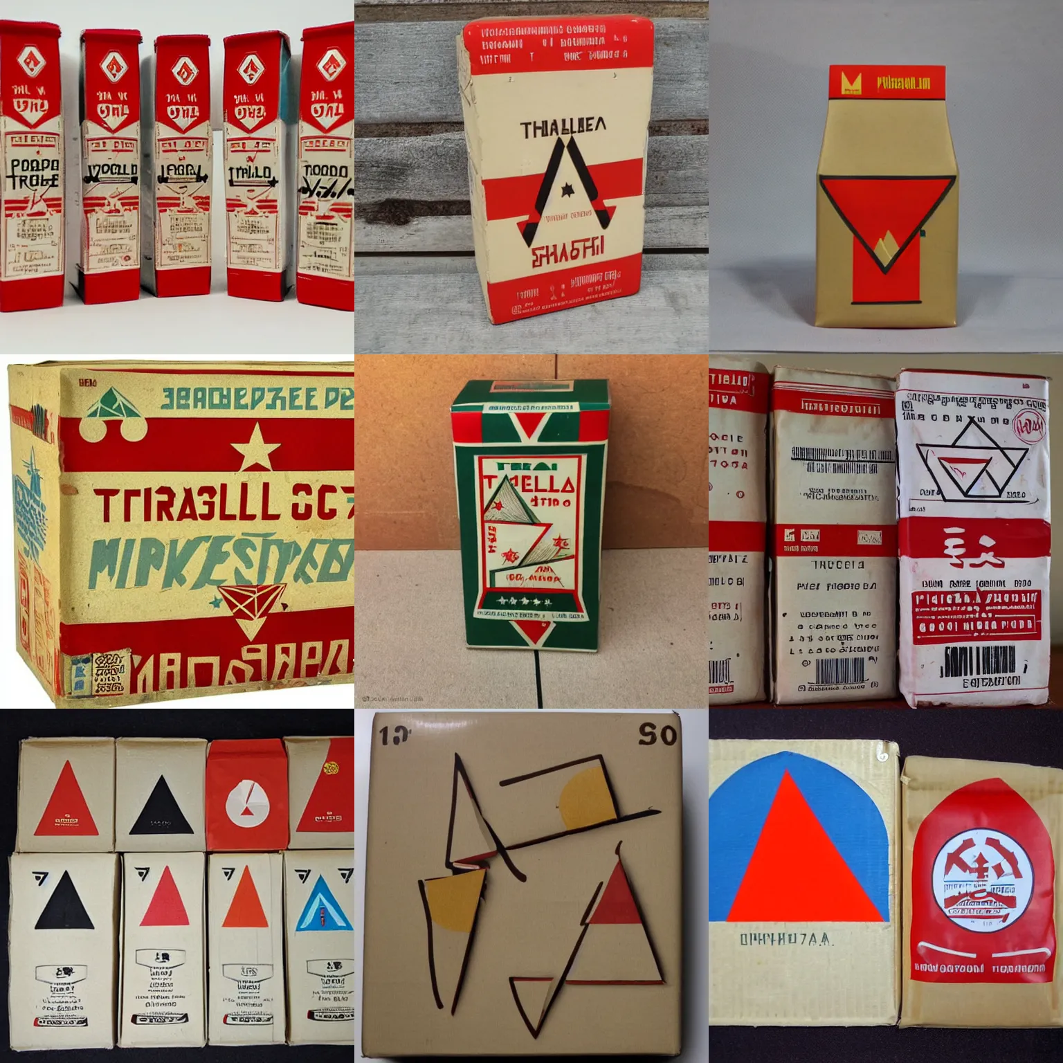 Prompt: triangle!!! cardboard!!! soviet ussr milk pack