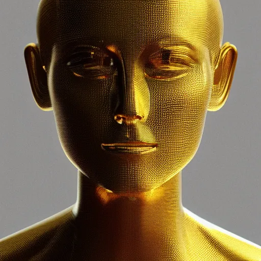 Prompt: wires structure, gold plated, human, portrait, 3 d render, octane, cgi, studio lighting n - 9