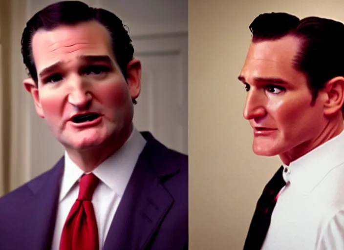 Prompt: film still of ted cruz as patrick bateman in american psycho