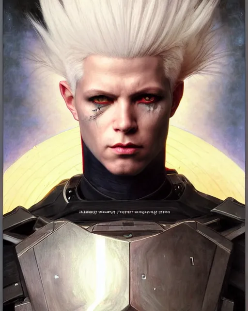 Image similar to portrait of mark walhberg goth cyborg with white hair in warhammer armor, art by kuvshinov ilya and wayne barlowe and gustav klimt and artgerm and wlop and william - adolphe bouguereau, movie poster, epic cinematic