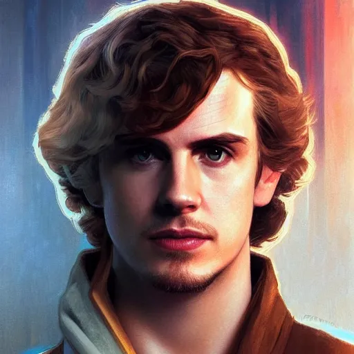 Image similar to portrait of Hayden Christensen as Anakin Skywalker highly detailed, digital painting, artstation, smooth, sharp focus, illustration, art by artgerm and greg rutkowski and alphonse mucha