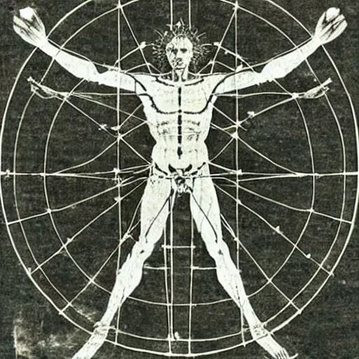 Image similar to blue print of tooth fairy, vitruvian man, leonardo da vinci