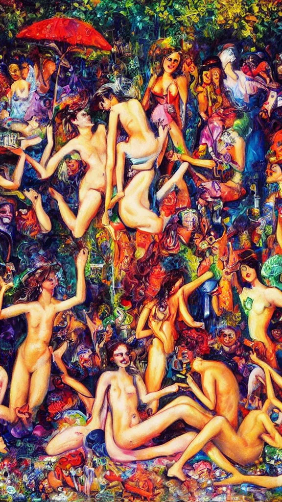 Image similar to social encounters, depictions of the scene and free love hangs - al fresco, postmodern painting, summer of love, sensuous, abstracted, highly detailed, hd