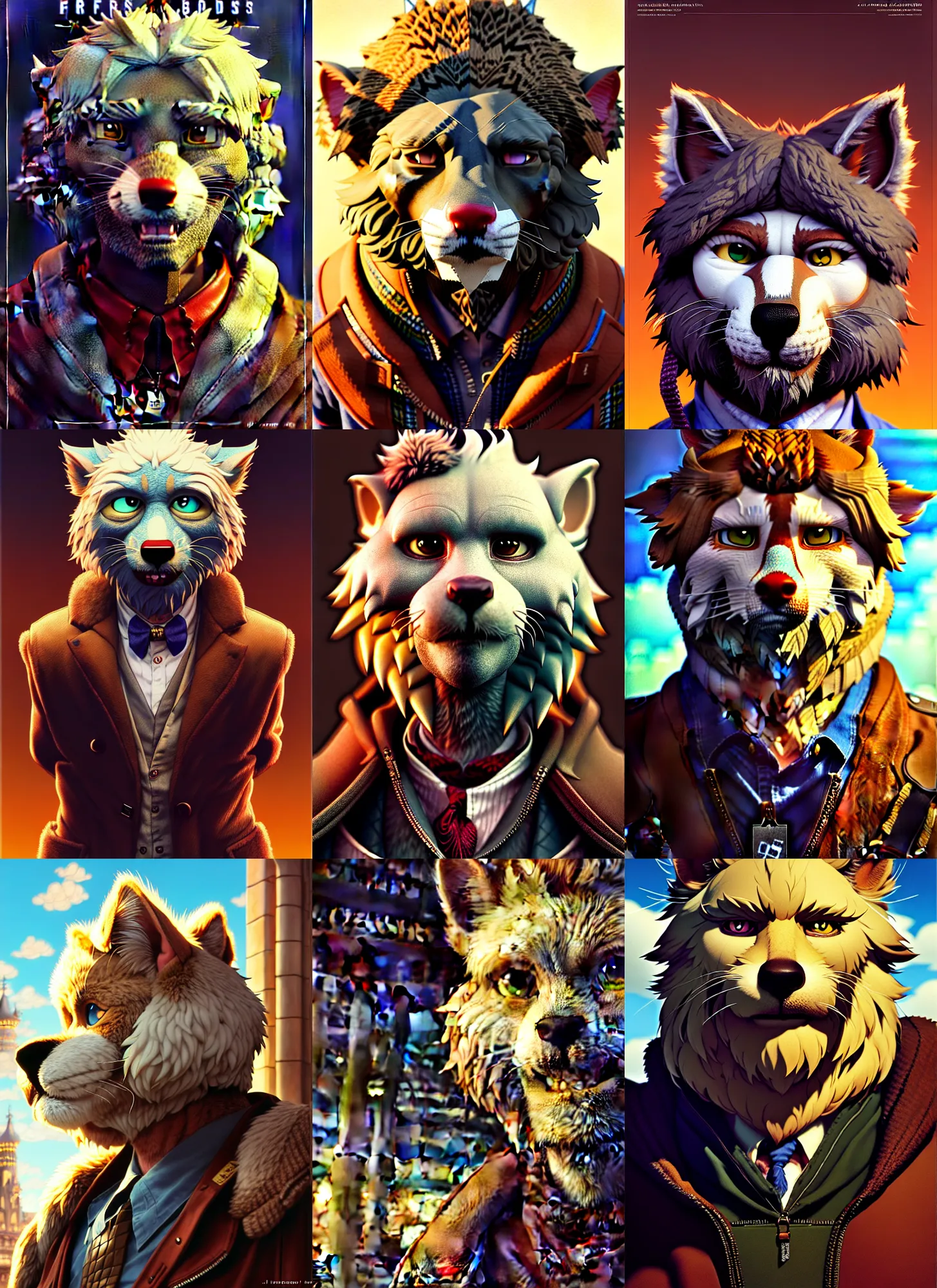 Image similar to character furry fursona portrait of jeff bridges with gorgeous detailed eyes in the marketplace in the sky, color page, tankoban, 4 k, tone mapping, doll, akihiko yoshida, james jean andrei riabovitchev marc simonetti, yoshitaka amano, h. hydrochaeris