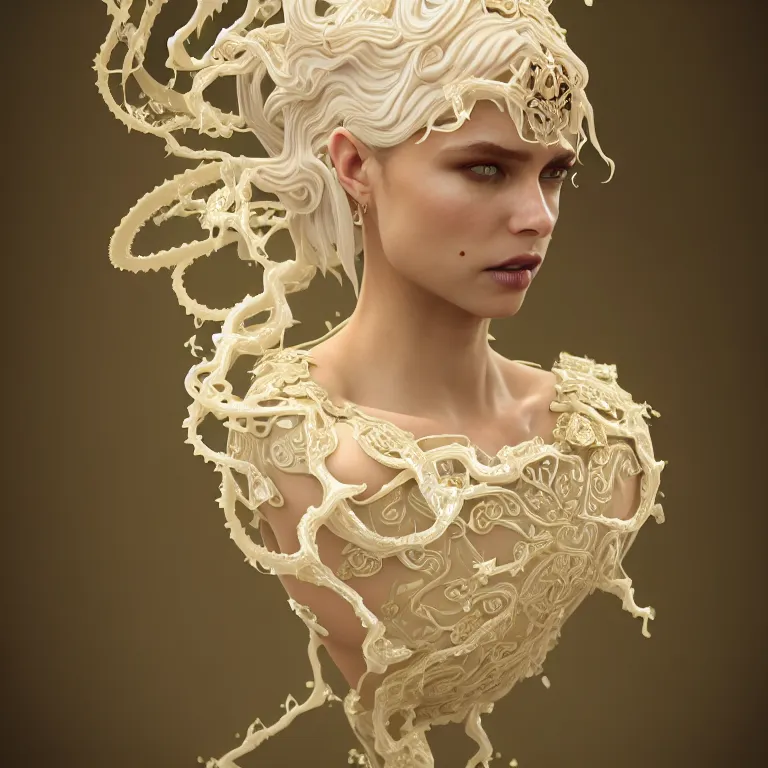 Image similar to wonderful princess of cream liquid semi transparent vines with a cream liquid skin, ornate 8 k gorgeous intricate cream detailed, accent white lighting, dramatic light, octane render