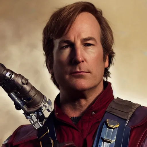 Image similar to Bob Odenkirk as Star Lord from Guardians of the Galaxy, photorealistic, cinematic lighting,