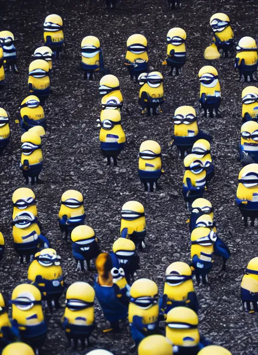 Image similar to hyperrealistic and heavy detailed moncler runway show of minions, leica sl 2 5 0 mm, vivid color, high quality, high textured, real life