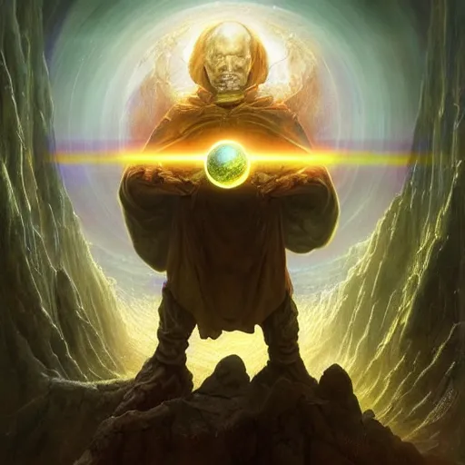 Image similar to the creator of worlds wearing a cloak and holding a holographic planet projection in his hand, detailed, sci - fi, digital painting, artstation, sharp focus, illustration, ominous, artgerm, tomasz alen kopera, peter mohrbacher, donato giancola, joseph christian leyendecker, wlop, frank frazetta