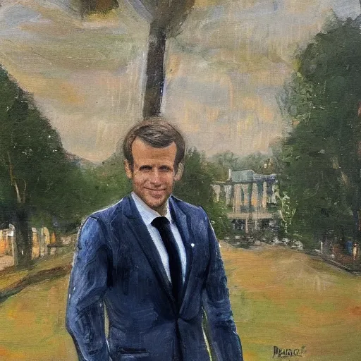 Image similar to a portrait of a macron in a scenic environment by dougherty patrick