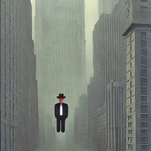 Prompt: blade runner dystopia by rene magritte, in the style of magritte