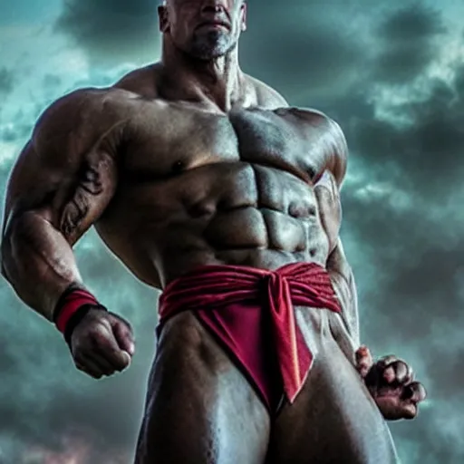 Image similar to photo of a live - action dragon ball z movie featuring dwayne johnson as nappa