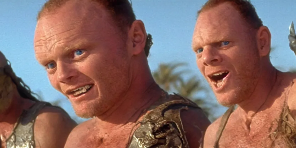 Prompt: a film still of bill burr in waterworld, high quality