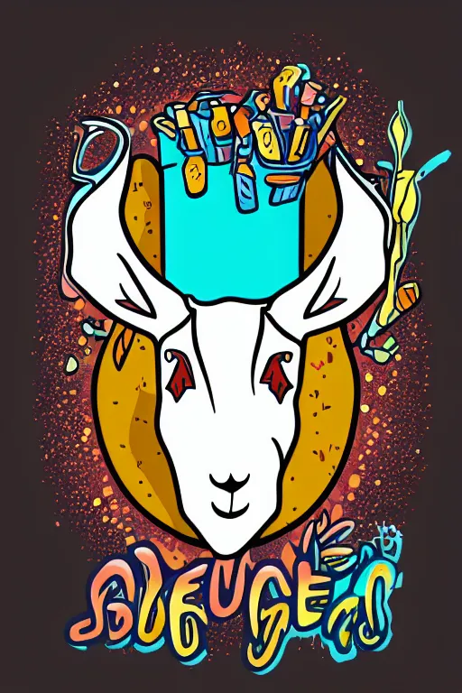 Image similar to Drug addict goat, sticker, andromorphic, colorful, illustration, highly detailed, simple, smooth and clean vector curves, no jagged lines, vector art, smooth