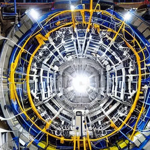 Prompt: inside of the large hadron supercollider at the moment of atomic impact