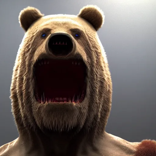 Prompt: scary ugly horror bear, 8 k, super detailed, octane render, vfx, super realistic, unreal engine 5, cinematic