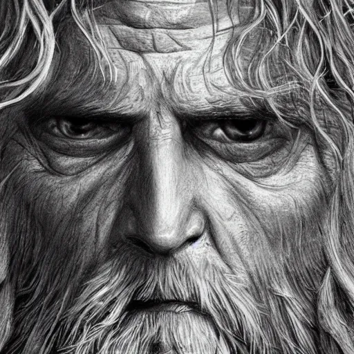 Image similar to close up pencil sketch of middle earth and hobbits ,digital art, high detail, hyper realistic,