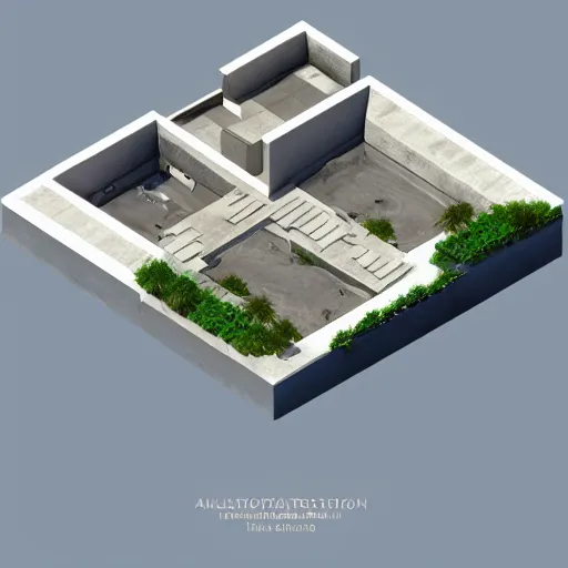 Image similar to isometric view of a brutalist villa trending on artstation