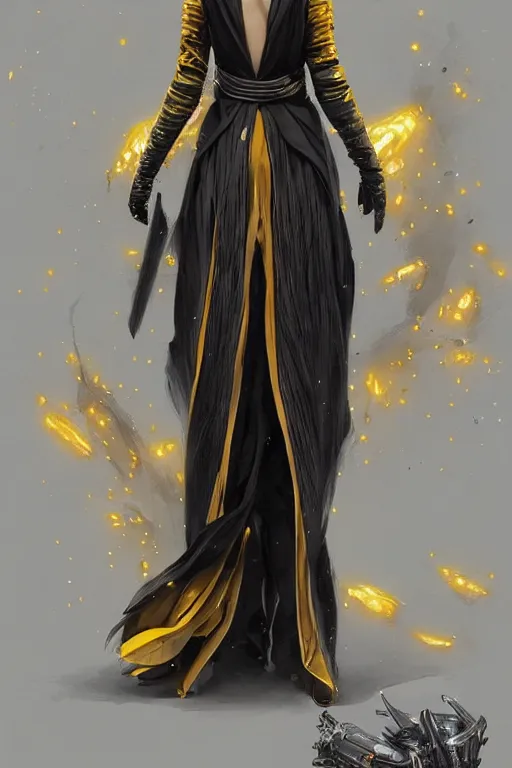 Prompt: Photorealistic illustration, 3/4 view of Korean fashion model in Star Wars sith black and gold robes, sci-fi, futuristic, intricate, elegant, highly detailed, digital painting, artstation, concept art, smooth, sharp focus, art by artgerm, greg rutkowski and alphonse mucha