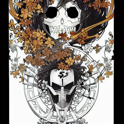 Prompt: anime manga skull portrait marvel batman comic skeleton illustration style by Alphonse Mucha pop art nouveau