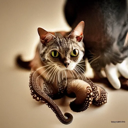 Image similar to an octopus - cat - hybrid, animal photography