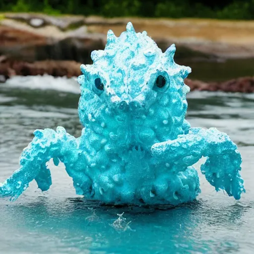 Prompt: a watercracklin water - creature made completely of shaped water attacking in the ocean
