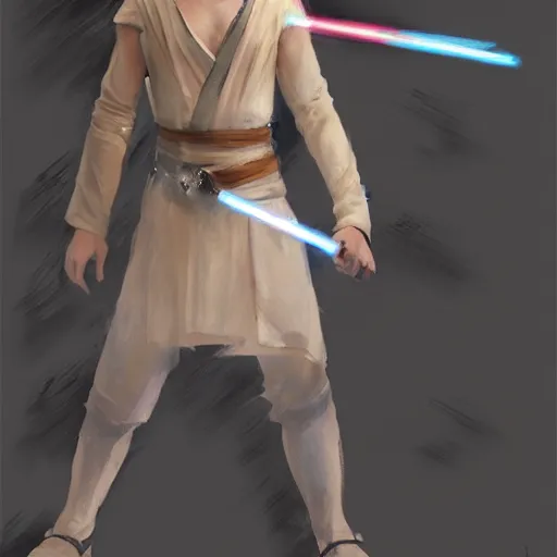 Image similar to a young blonde male jedi with short hair looking away at a threat full body shot concept art by Doug Chiang cinematic concept art, realistic painting, high definition, digital art, matte painting, symmetrical, very detailed, realistic, dramatic lighting, cinematic, establishing shot, extremely high detail, photo realistic, cinematic lighting, post processed, concept art, artstation, matte painting, red color scheme