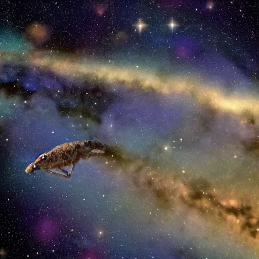 Image similar to robotic giant shrew swimming in the milky way galaxy