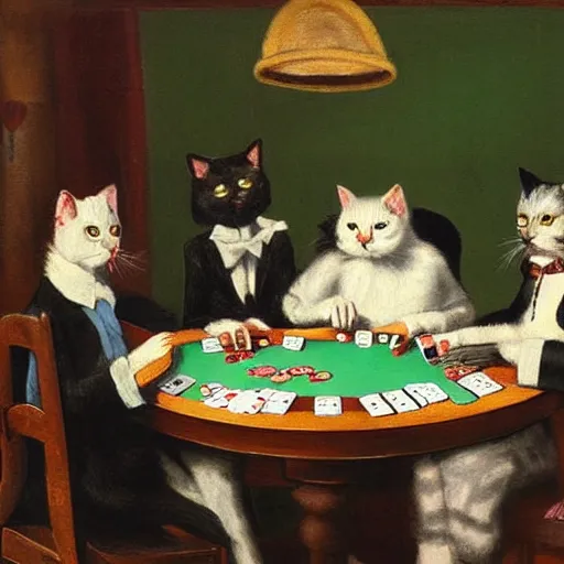 the cats playing poker painting by cassius marcellus | Stable Diffusion