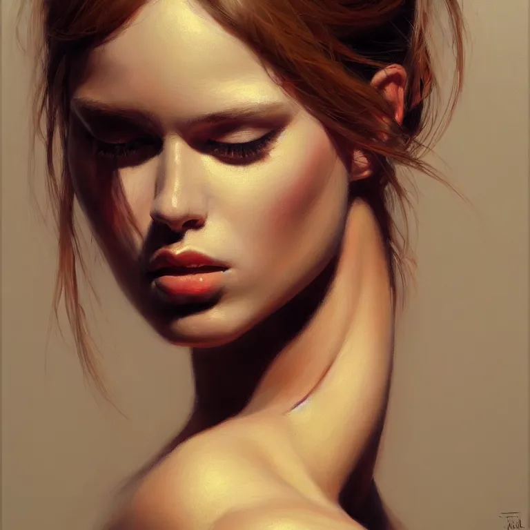 Image similar to a beautiful masterpiece painting of a female model by juan gimenez, award winning, trending on artstation,