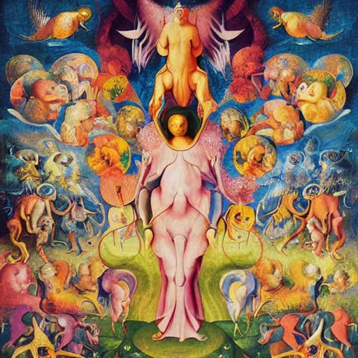 Image similar to a masterpiece apotheosis painting by bosch and greg rutowski and lisa frank