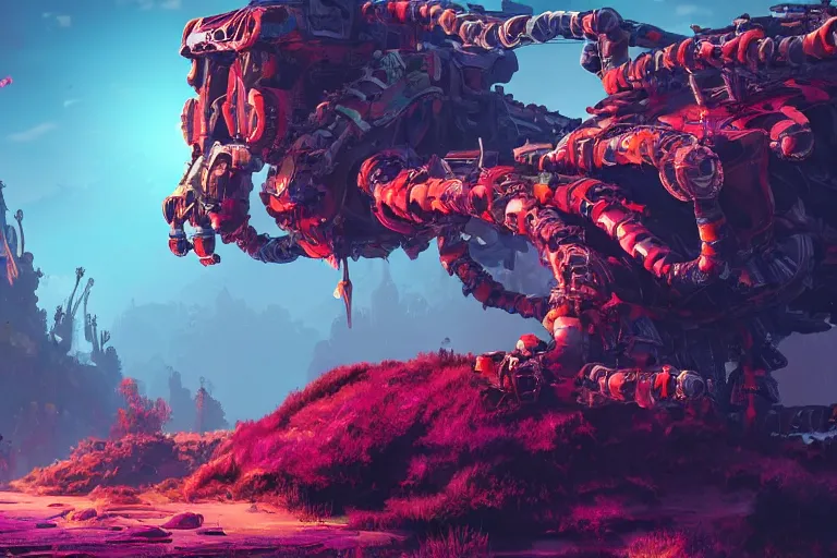 Image similar to clamberjaw machine mecanical creature robot of horizon forbidden west horizon zero dawn bioluminiscence global illumination ray tracing hdr fanart arstation by ian pesty and alena aenami artworks in 4 k