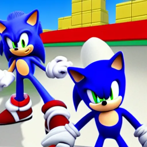 Image similar to Sonic playing Roblox