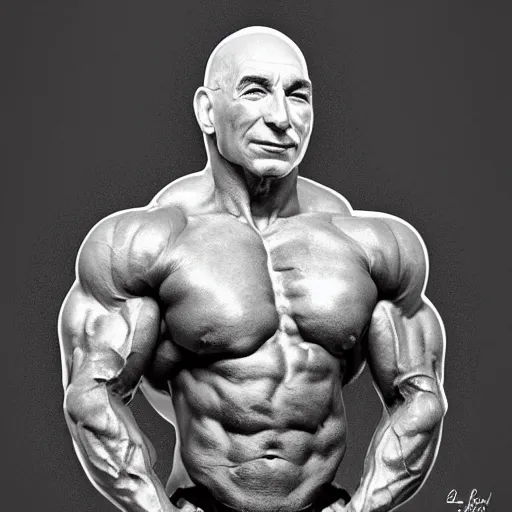 Prompt: digital painting of bodybuilder captain jean - luc picard, smooth, elegant, sharp focus, highly detailed
