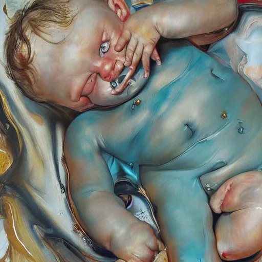 Image similar to high quality high detail painting by lucian freud and jenny saville, hd, happy, cute, turquoise