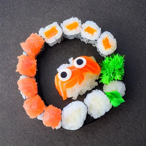 Image similar to cute creature made of sushi