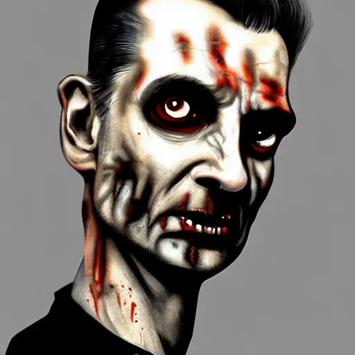 Image similar to color portrait of a zombie version of dave gahan when he was young, 7 days to die zombie, fine art, award winning, intricate, soft light from the side, elegant, sharp focus, cinematic lighting, highly detailed, digital painting, 8 k concept art, art by z. w. gu, art by brom, art by michael hussar, masterpiece, 8 k