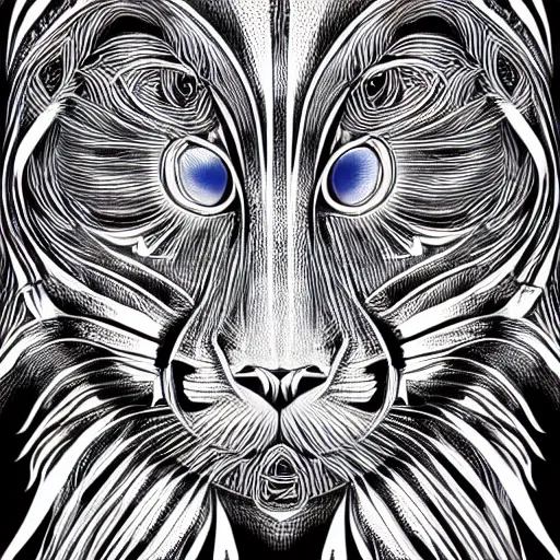 Image similar to a symmetrical portrait illustration of a cute cat hand drawn sketch on artstation 4 k intricate extremely detailed digital art by alex grey infinite wisdom sacred geometry