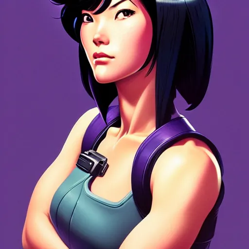 Prompt: head and shoulders portrait of Motoko Kusanagi, Fortnite illustration, medium shot, intricate, elegant, highly detailed, digital art, ffffound, art by gil elvgren and JC Leyendecker and sachin teng