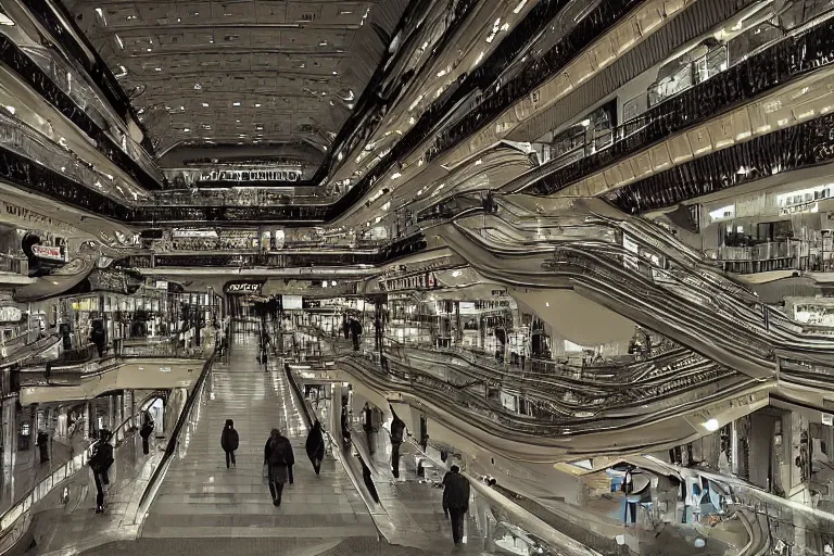 Image similar to shopping mall interior by hr giger