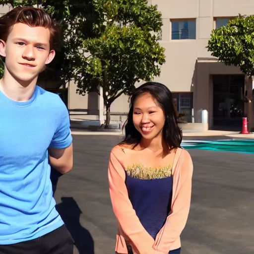 Image similar to Tom Holland at Chapman University with a Filipina college girl