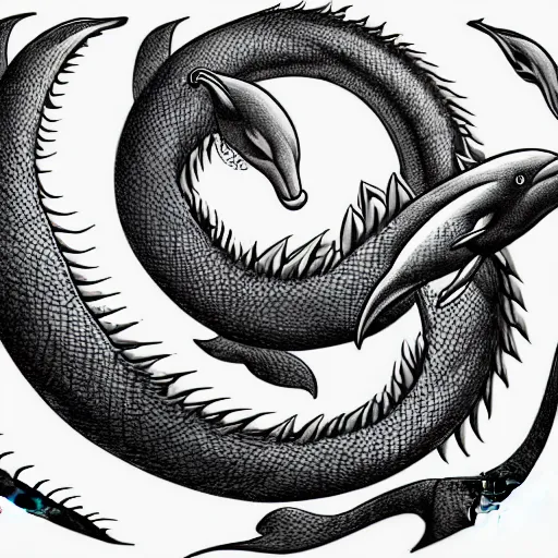 Prompt: hybrid of a dolphin and black western dragon, digital art