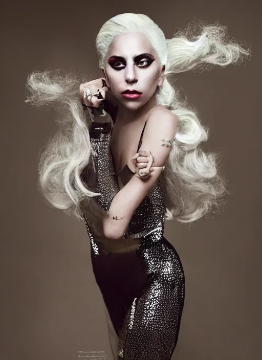 Image similar to lady gaga styled by nick knight, annie leibovitz, posing, style, vogue magazine, editorial, featured, highly realistic. high resolution. highly detailed. dramatic. 8 k. 4 k.