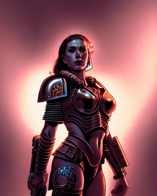 Prompt: stunningly beautiful warrior queen, full body, intricate impractical female space marine armor, digital art, middle shot, cinematic lighting, studio quality, symmetrical eyes, artgerm, joshua middleton, rafael albuquerque, cyberpunk lighting, art style by kevin siembieda