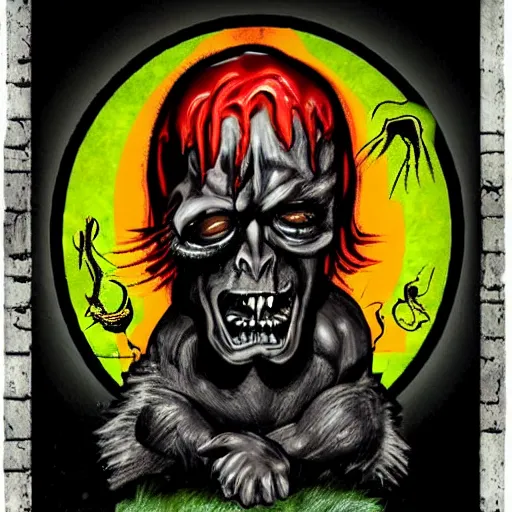 Prompt: floyd went to hell, floyd scary art, hell style art, icon in color