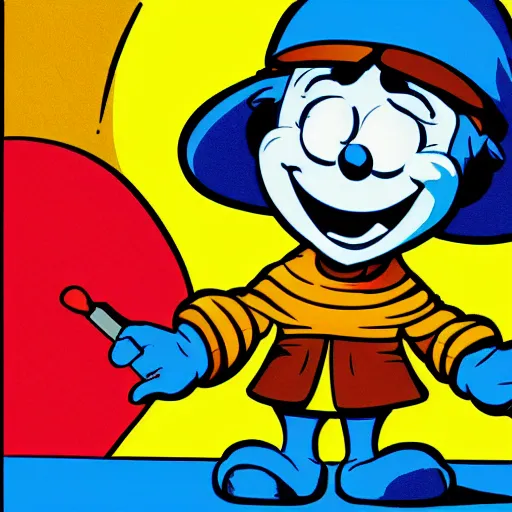 Image similar to papa smurf comic - book drawing from mad - magazine pen and ink with full - color artwork, vector svg