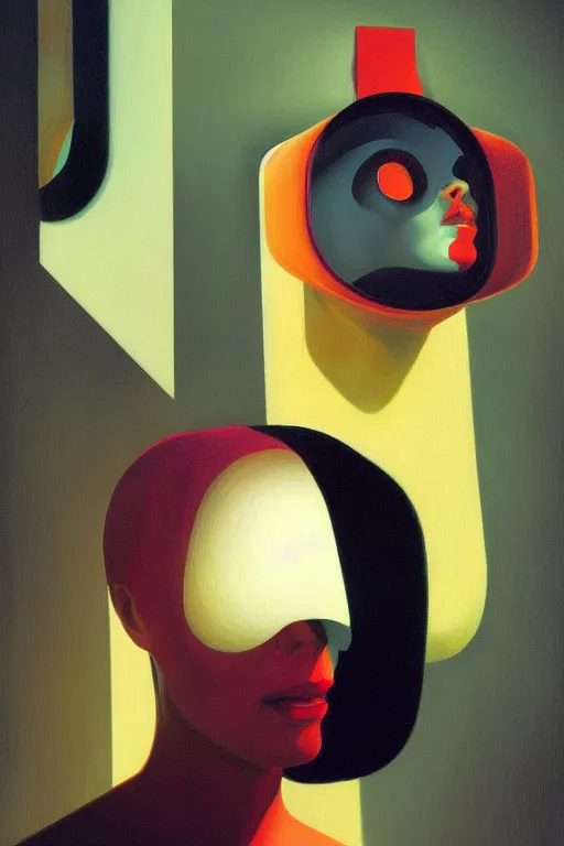Image similar to woman wearing oculus and digital glitch head edward hopper and james gilleard, zdzislaw beksisnski, higly detailed
