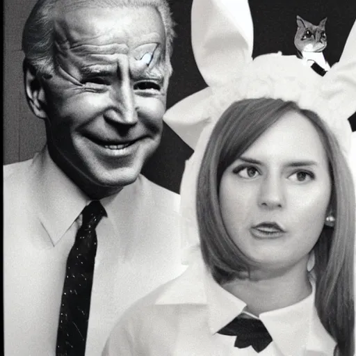 Prompt: Joe Biden with cat ears and maid outfit