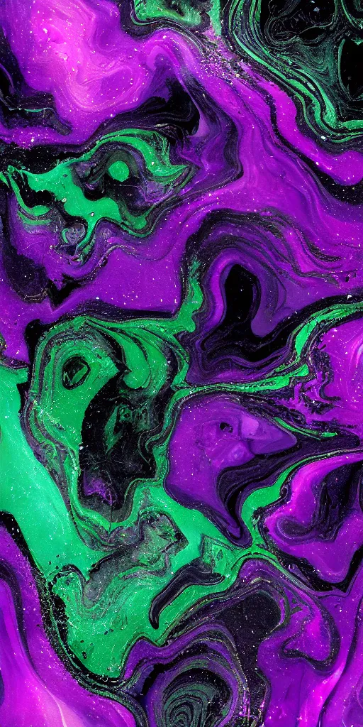 Image similar to beautiful liquid marble texture with big oil bubbles. harmonic chromatic black tones coloured abstraction with purple splashes. ultradetailed realistic art