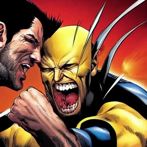 Prompt: wolverine fighting bruce willis