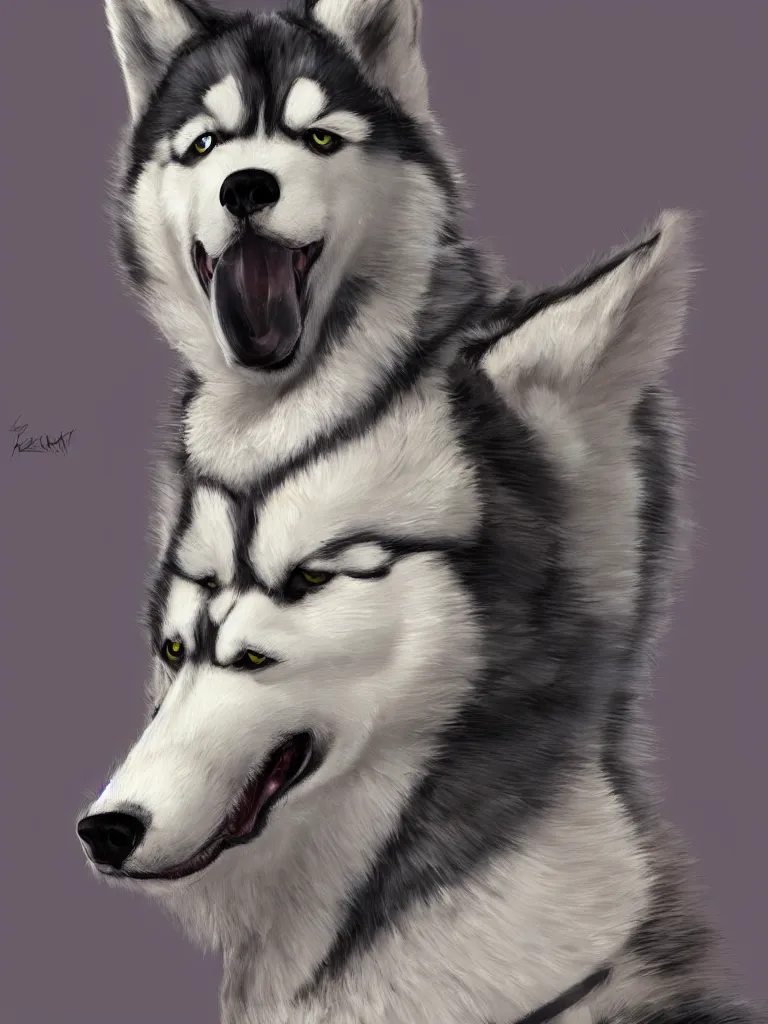 Image similar to a character design of a husky wearing a white vest, portrait painting, furry, humanoid, anthropomorphic, personify, anime